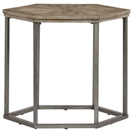 Ash Veneer Hexagon End Table with Metal Frame